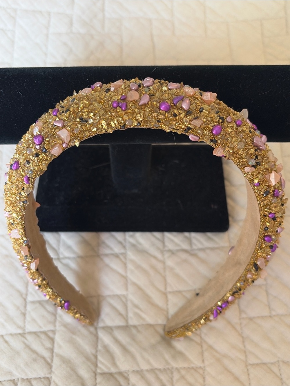 Gold and Pink Beaded Sparkle Statement Headband